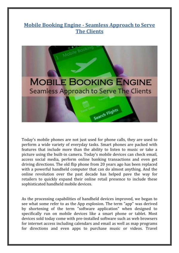 Mobile Booking Engine - Seamless Approach to Serve The Clients