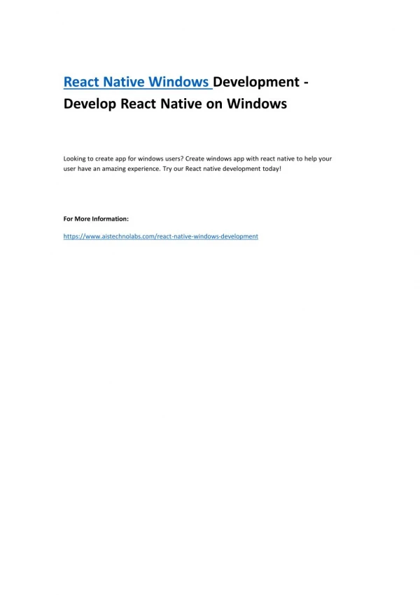 React Native Windows Development - Develop React Native on Windows