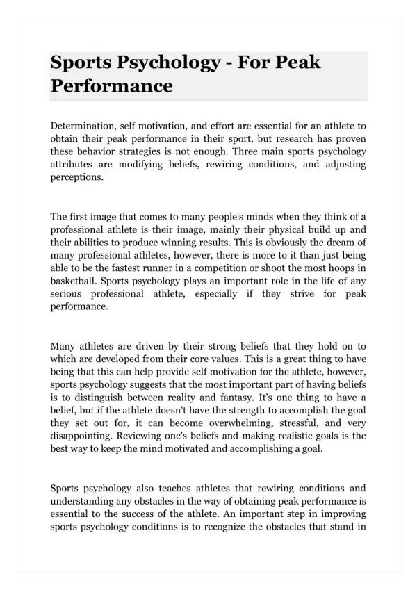 Sports Psychology - For Peak Performance