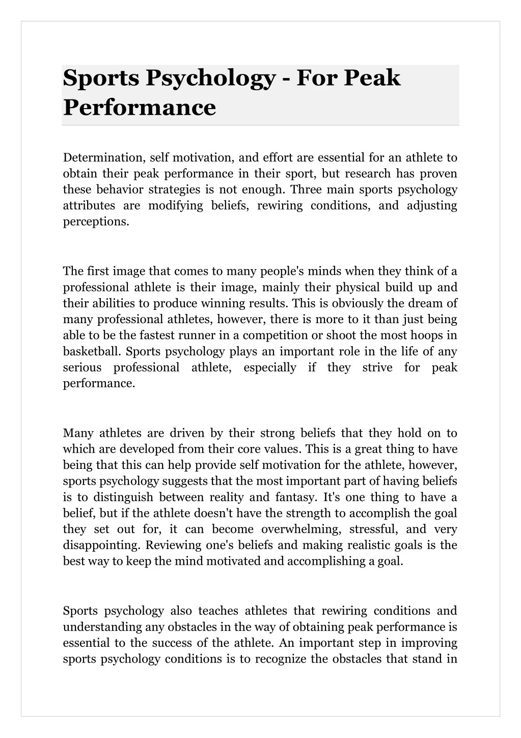 sports psychology for peak performance
