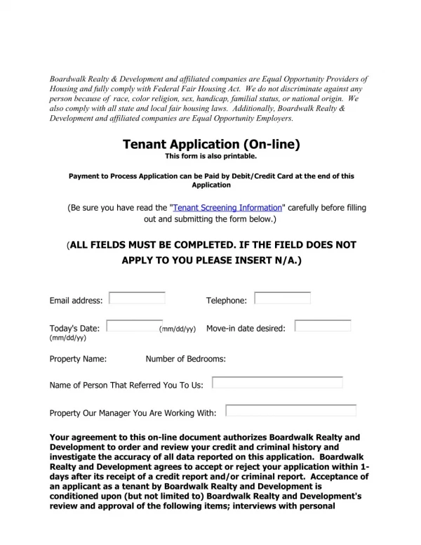 Tenant Application | Boardwalk Realty & Development