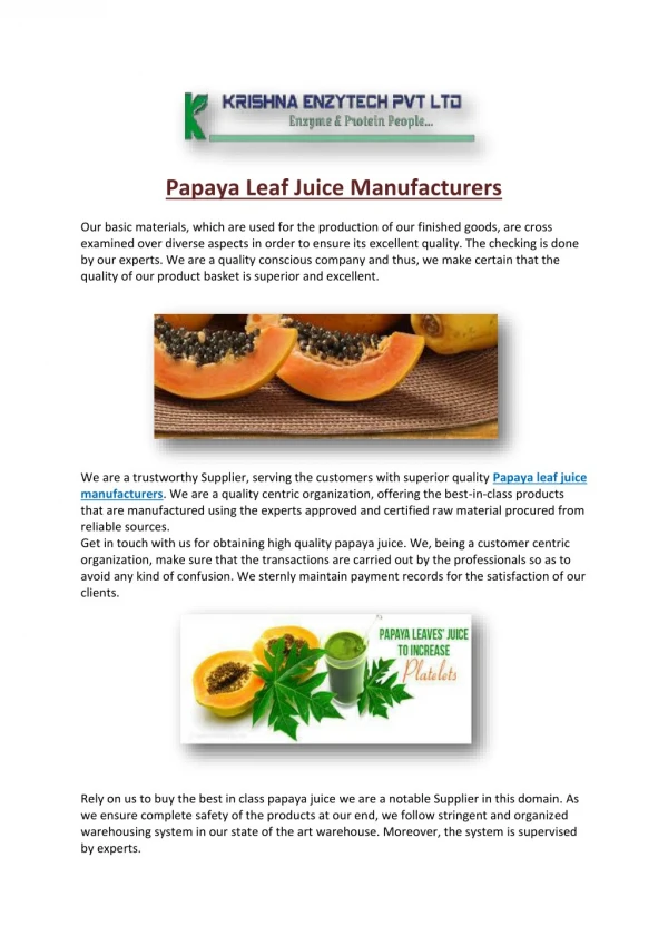 Papaya Leaf Juice Manufacturers
