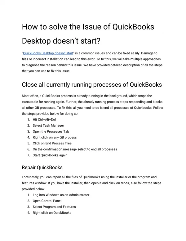 Solve the Issue of Quickbooks Desktop doesn’t Start
