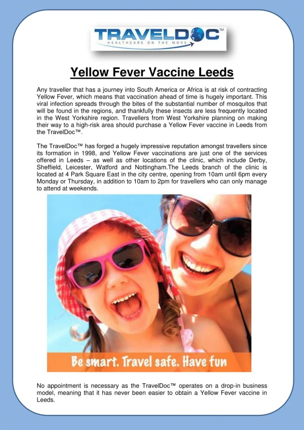 Yellow Fever Vaccine Leeds