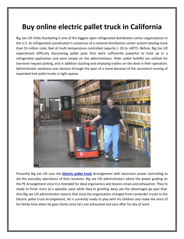 Buy online electric pallet truck in California