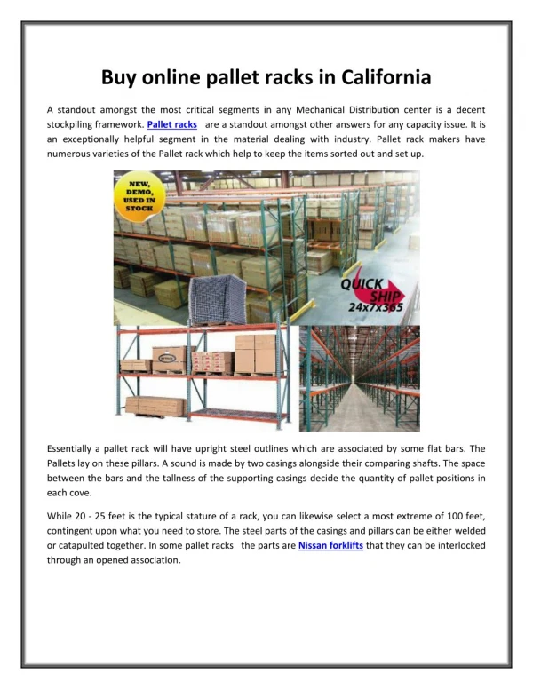 Buy online pallet racks in California