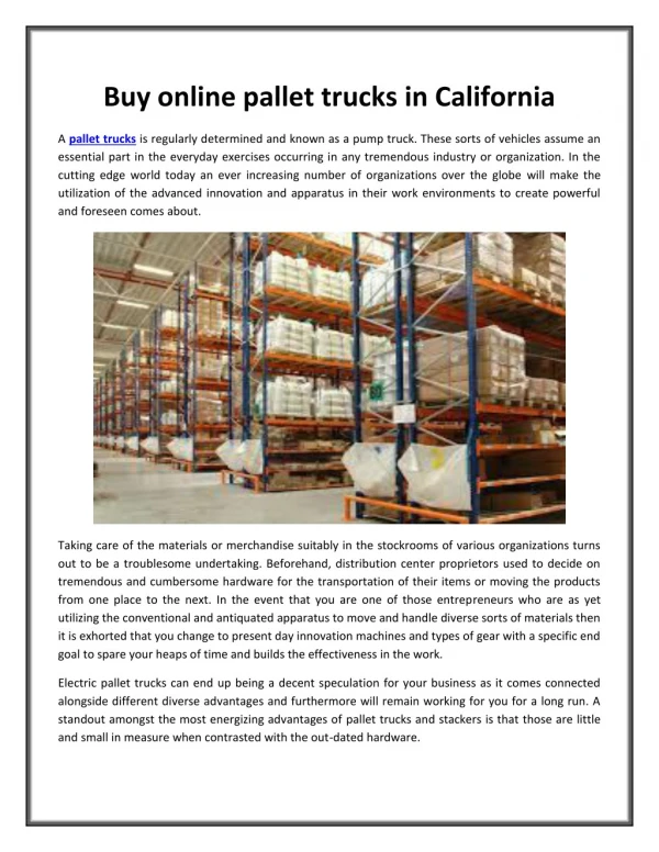 Buy online pallet trucks in California
