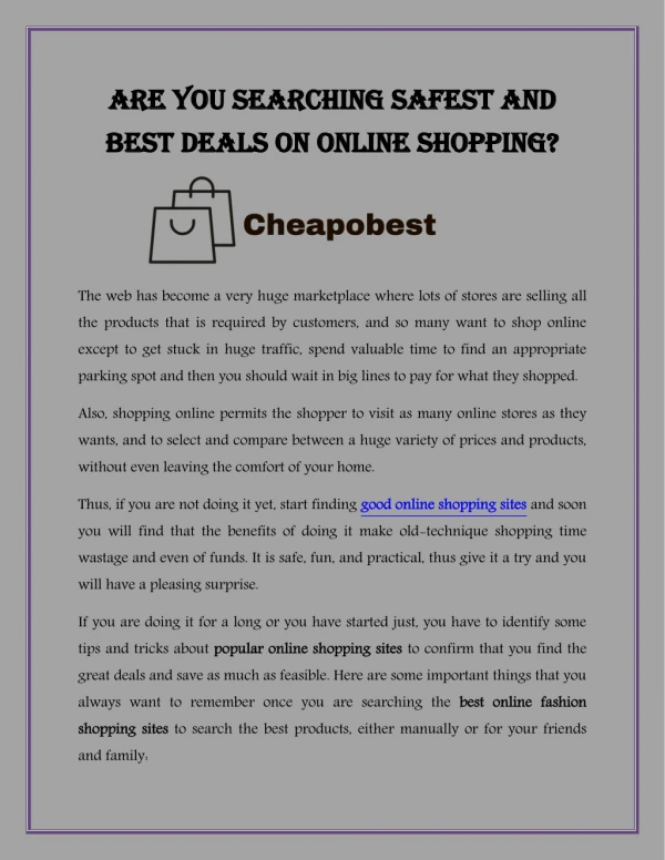 Are You Searching Safest and Best Deals On Online Shopping?