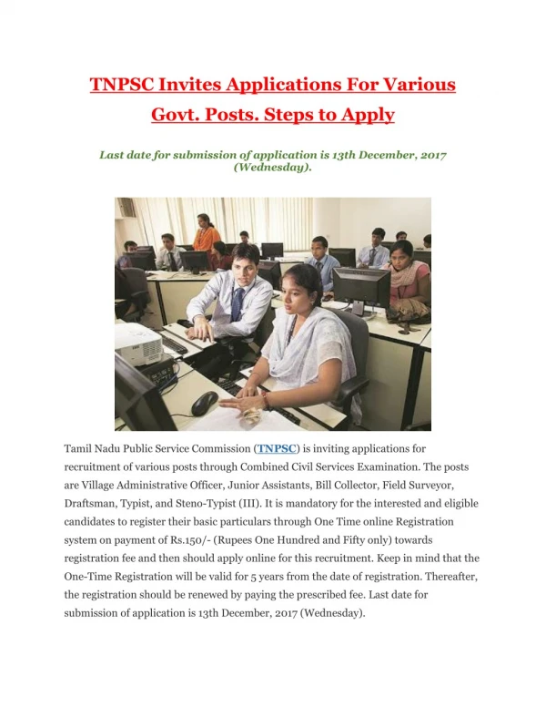 TNPSC Invites Applications For Various Govt. Posts. Steps to Apply