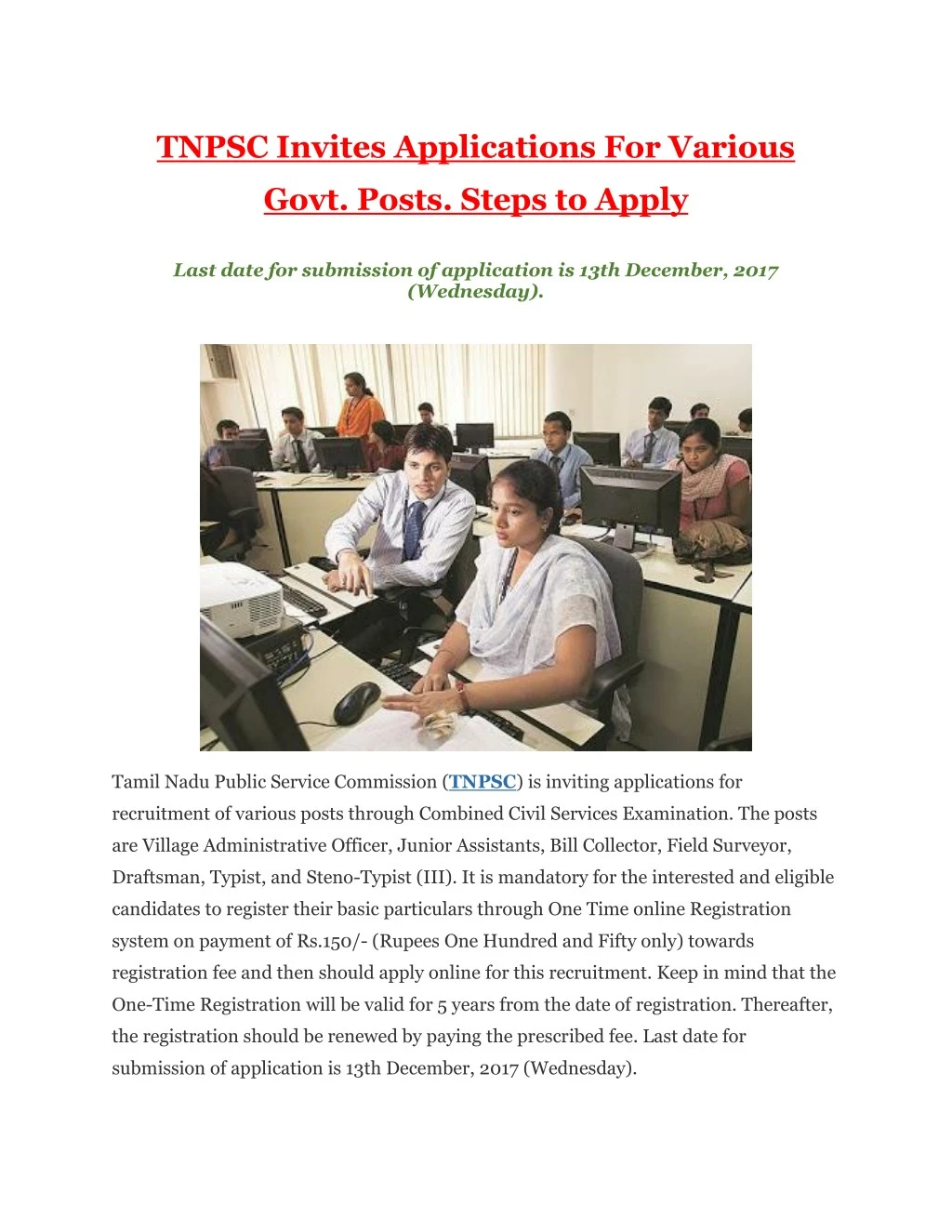 tnpsc invites applications for various