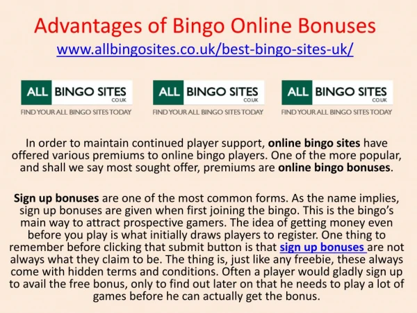 Advantages of Bingo Online Bonuses
