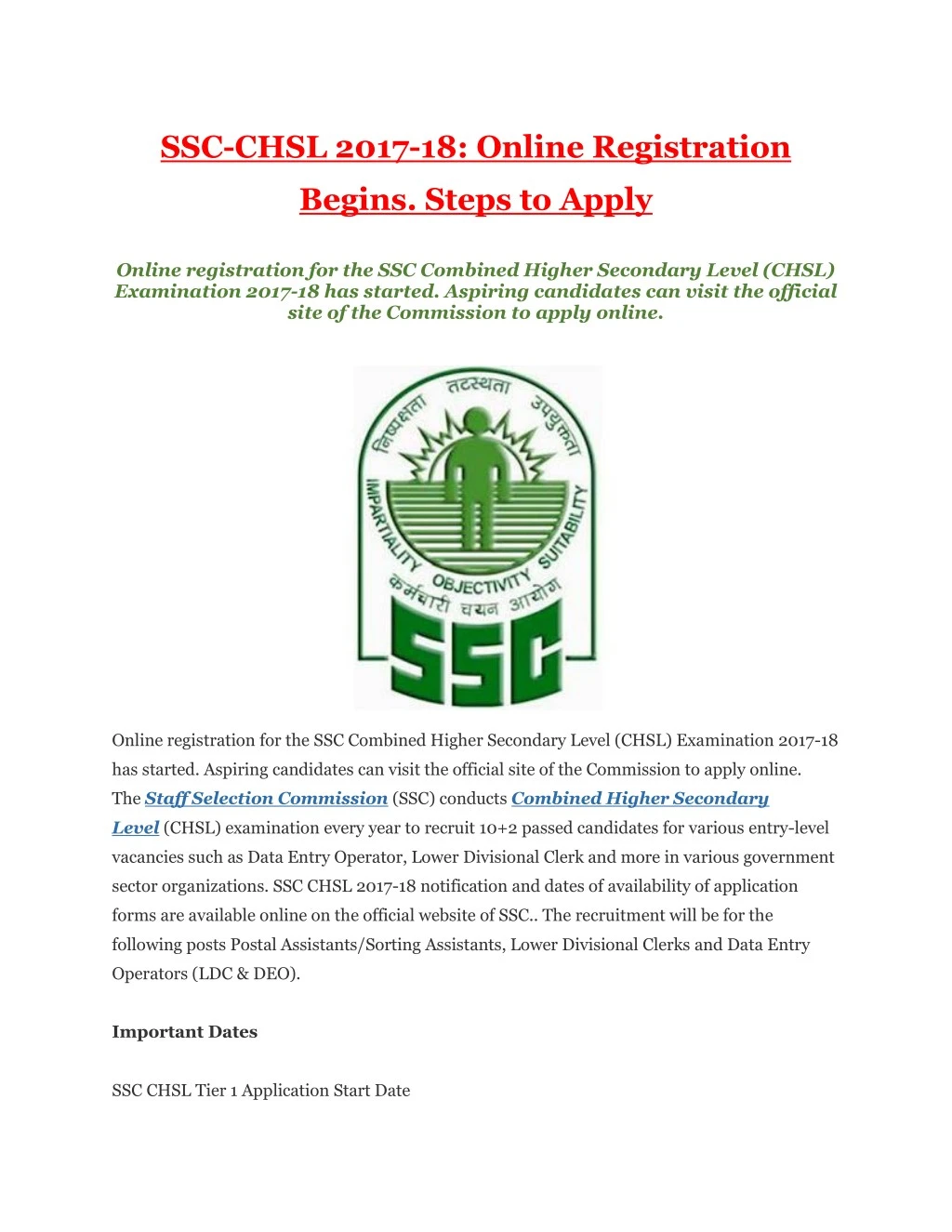 ssc chsl 2017 18 online registration