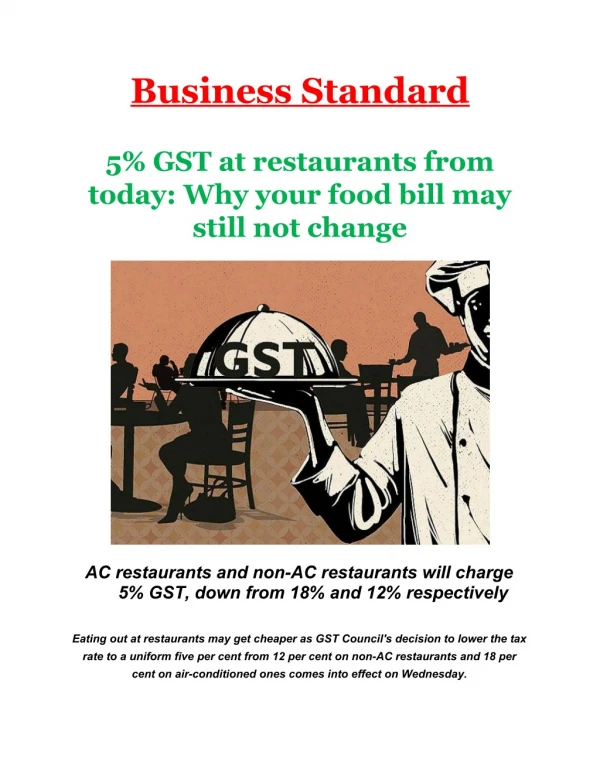 5% GST at restaurants from today: Why your food bill may still not change