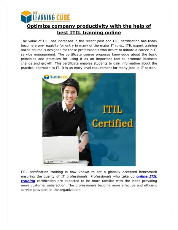 Optimize company productivity with the help of best ITIL training online