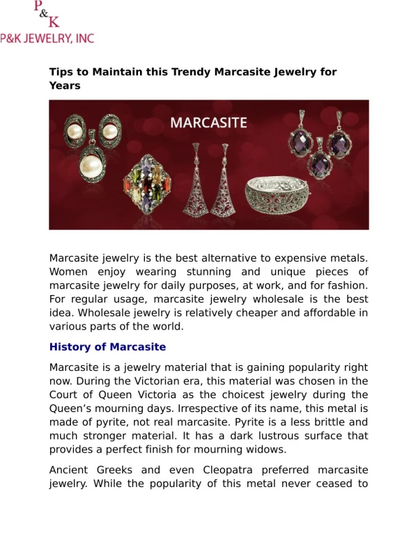 Tips to Maintain this Trendy Marcasite Jewelry for Years