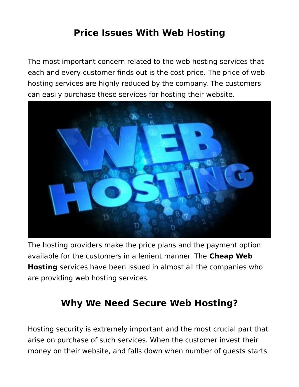 price issues with web hosting