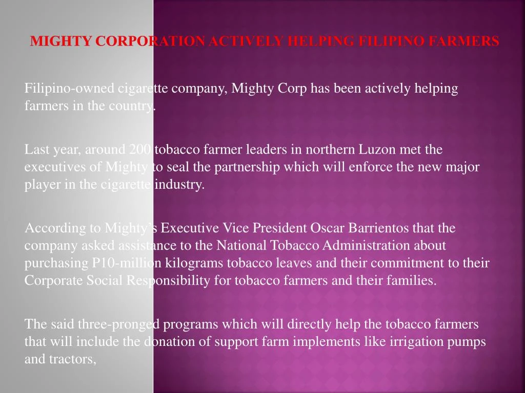 mighty corporation actively helping filipino farmers