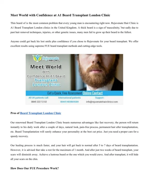 Beard Transplant|Beard Transplant London|Rejuvenate Hair Clinics