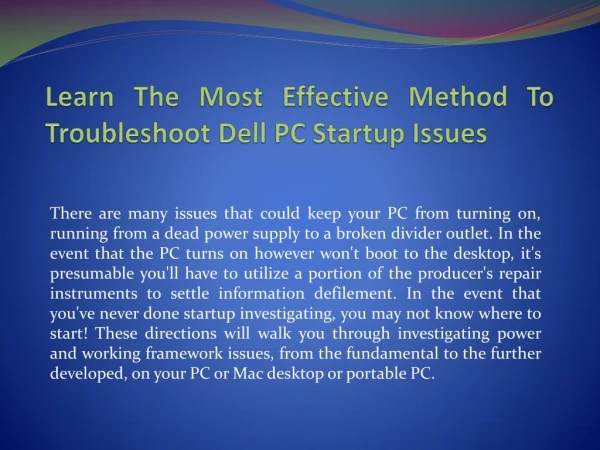 Learn The Most Effective Method To Troubleshoot Dell PC Startup Issues