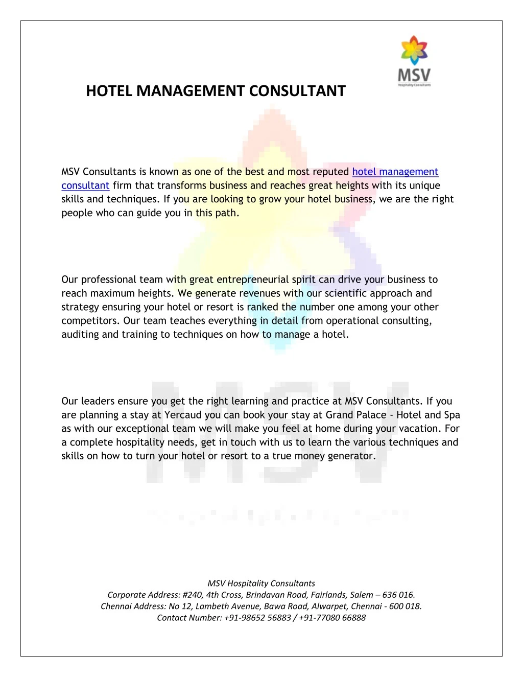 hotel management consultant