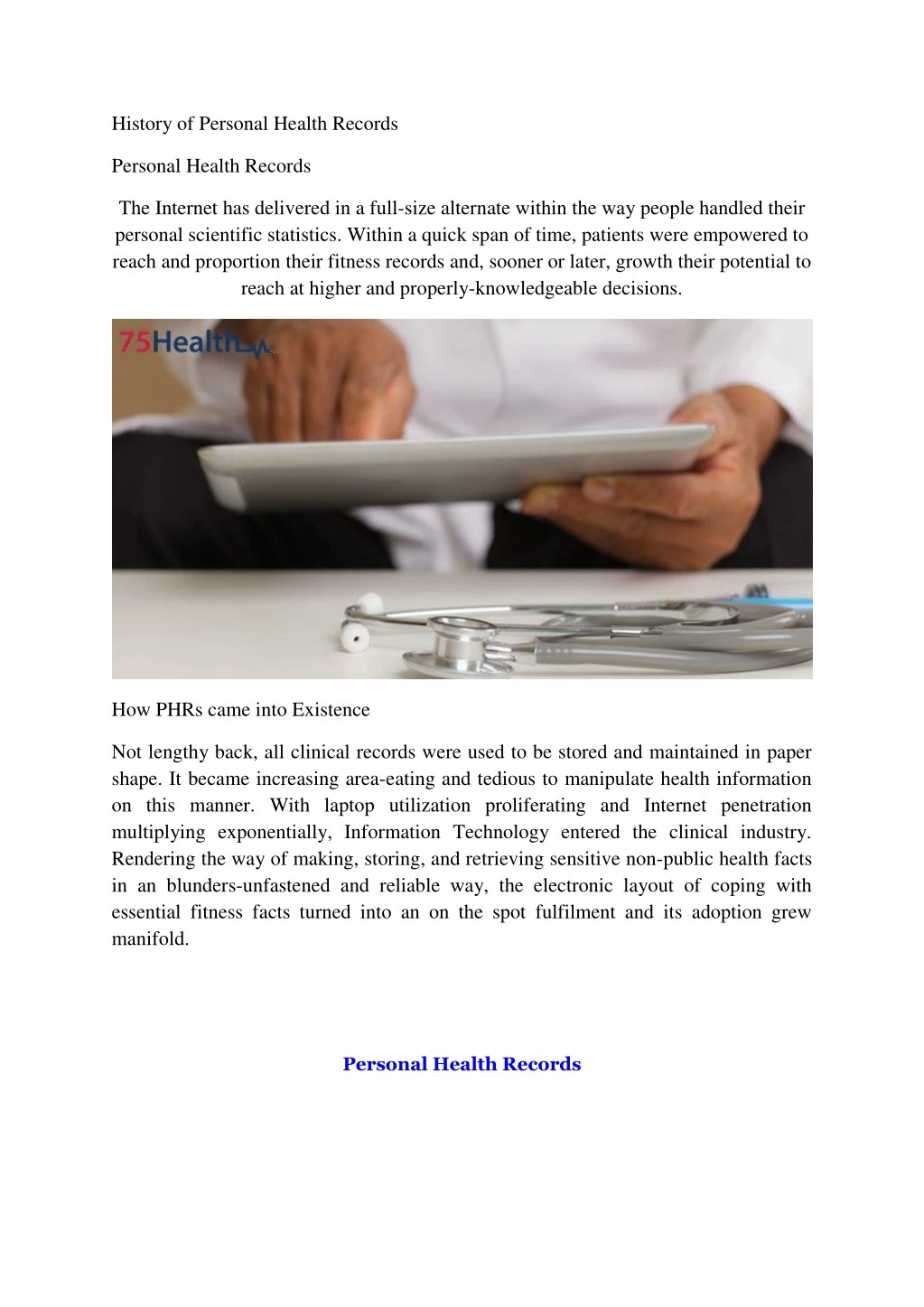 history of personal health records