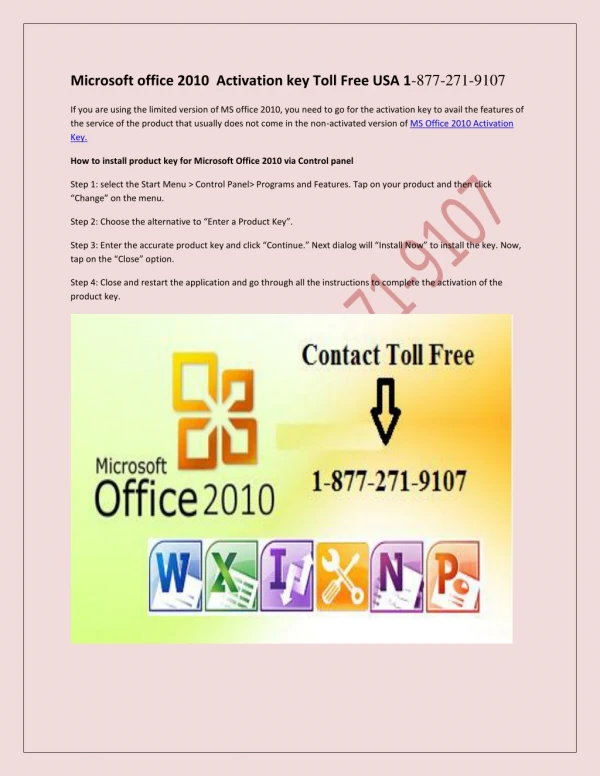 Microsoft office 2010 Activation key Toll Free USA 1-877-271-9107