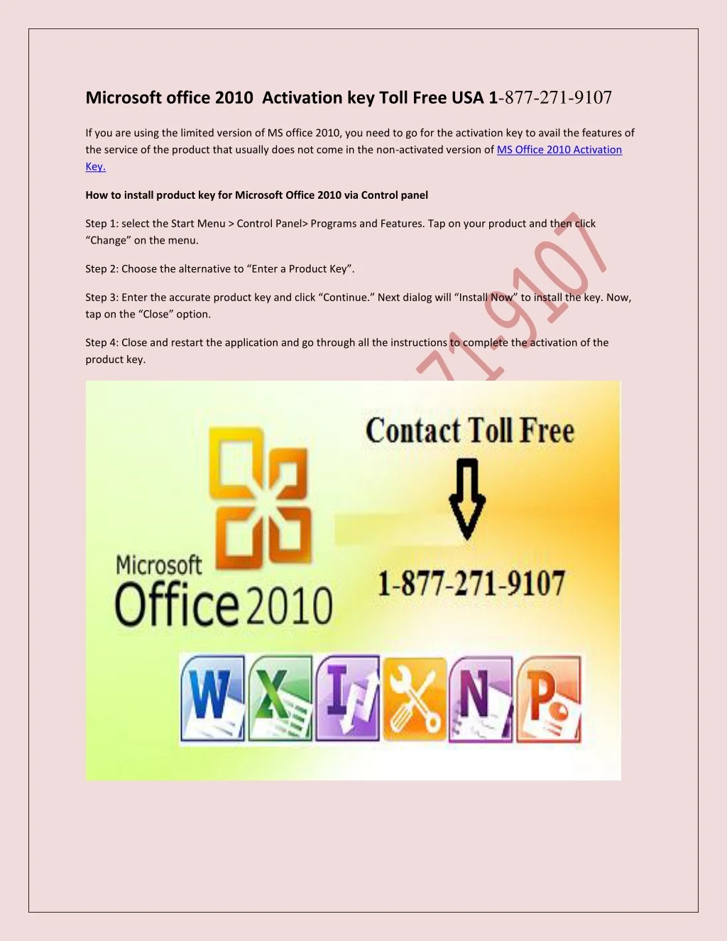 microsoft office 2010 activation key toll free