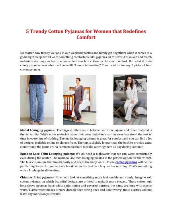 5 Trendy Cotton Pyjamas for Women that Redefines Comfort.
