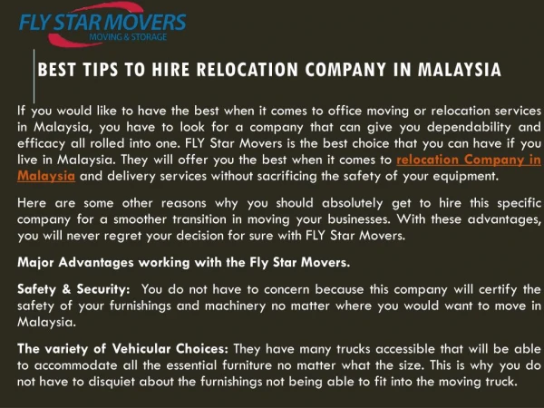 Best Tips to Hire Relocation Company in Malaysia