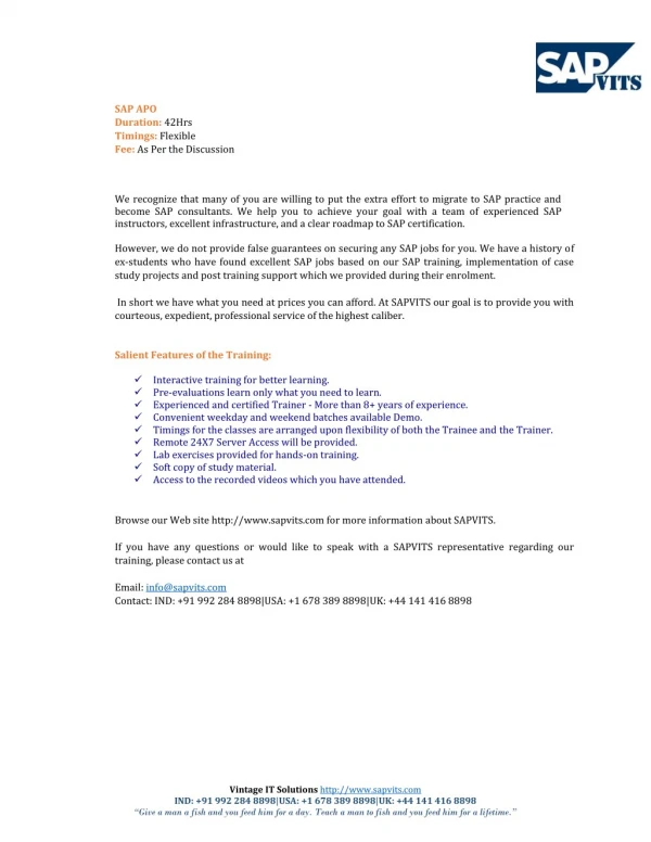 SAP APO Course Content PDF
