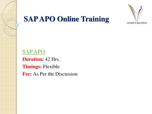SAP APO Course Content PPT