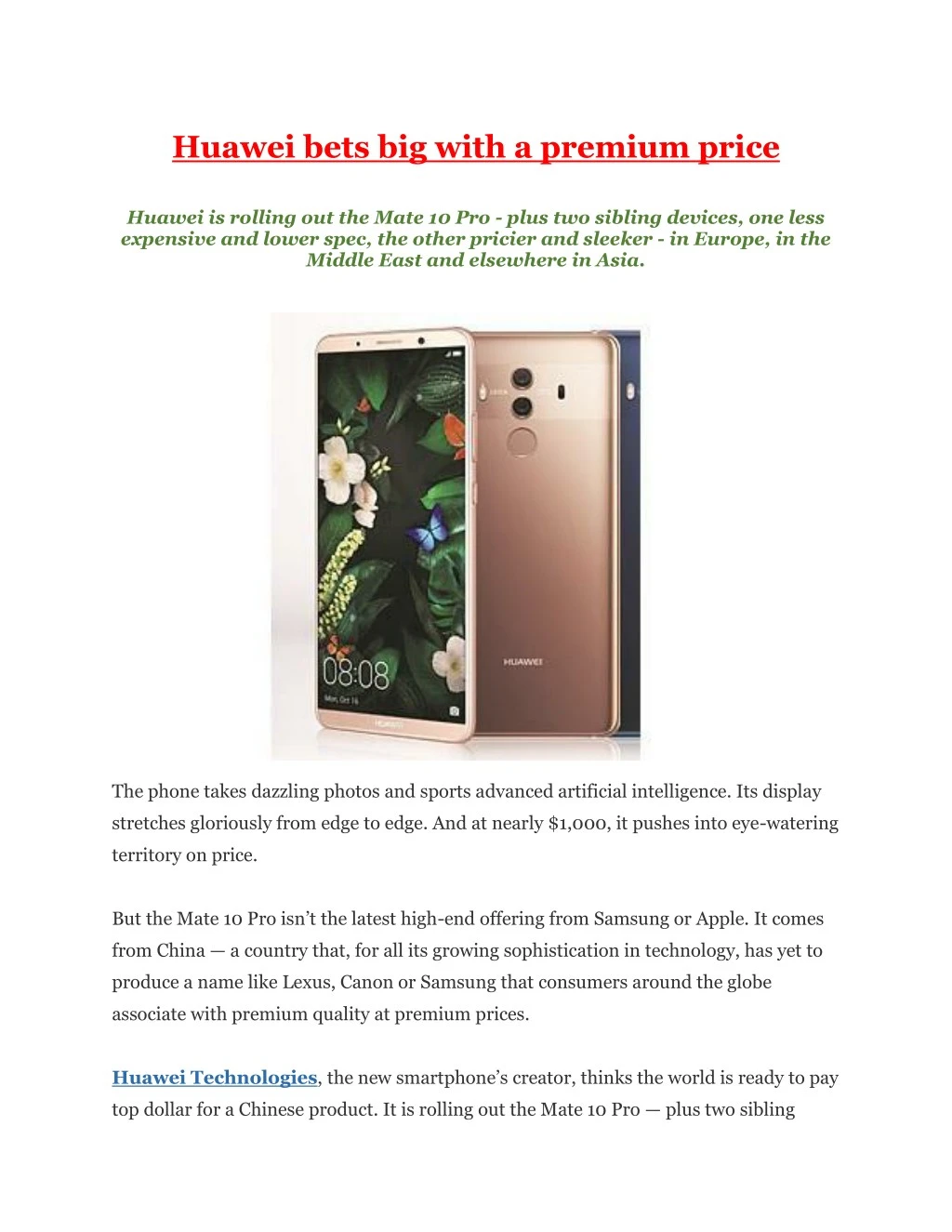 huawei bets big with a premium price