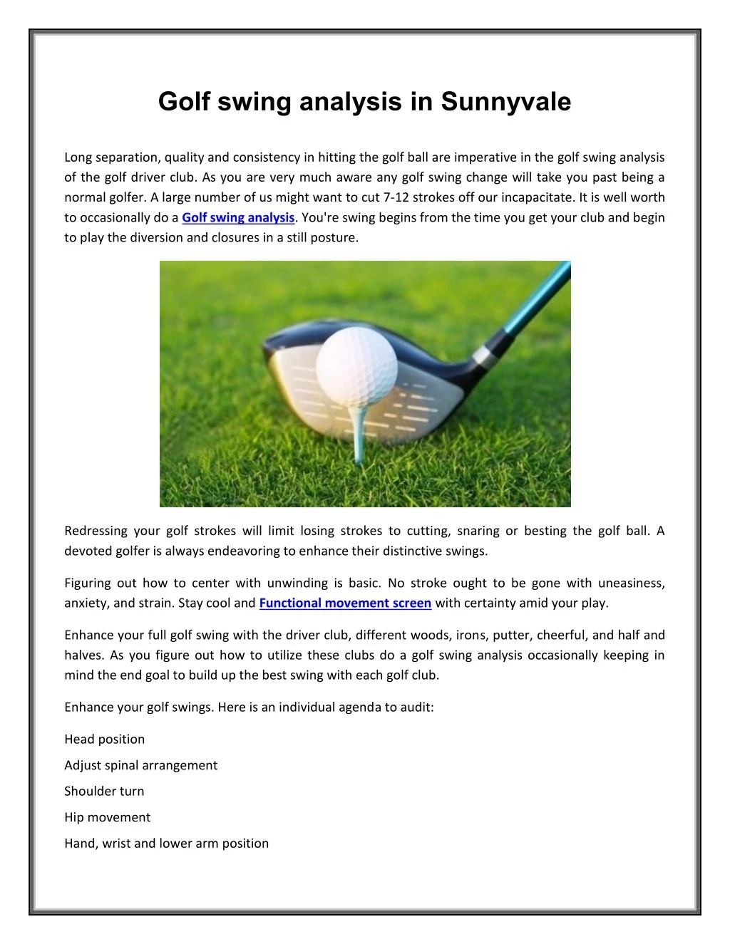 golf swing analysis in sunnyvale