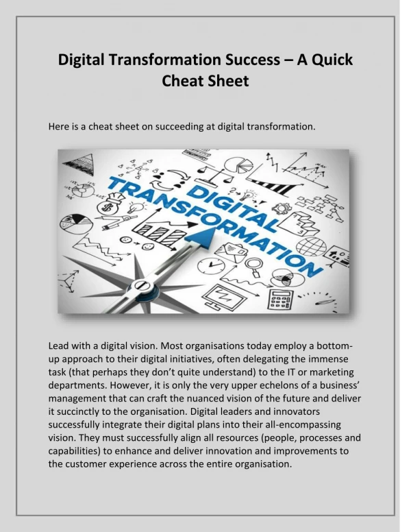 Digital Transformation Success – A Quick Cheat Sheet