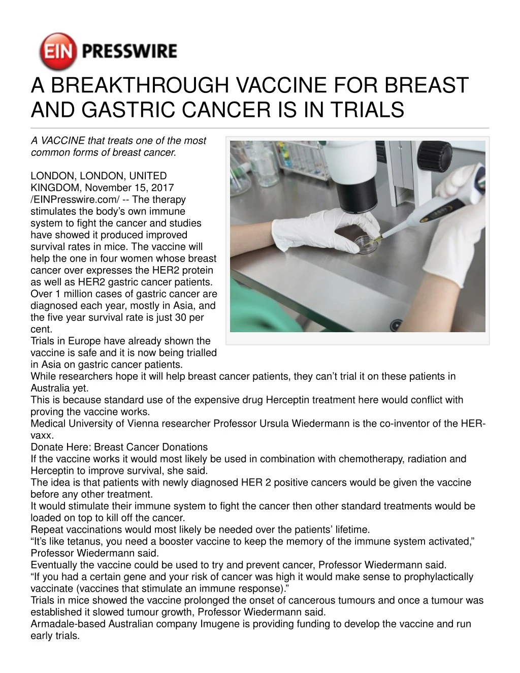 a breakthrough vaccine for breast and gastric