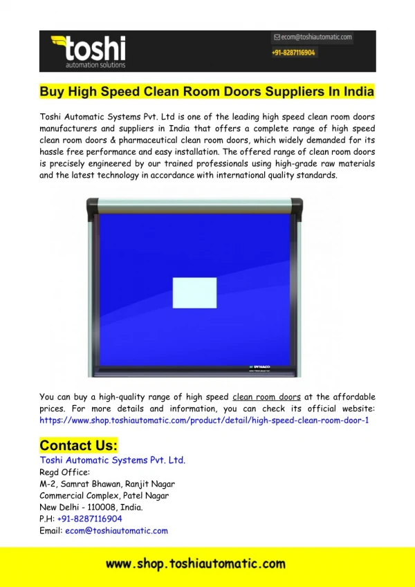 buy high speed clean room doors suppliers in india
