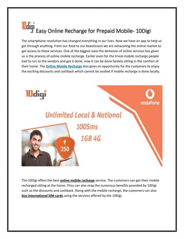 Easy Online Recharge for Prepaid Mobile- 10Digi