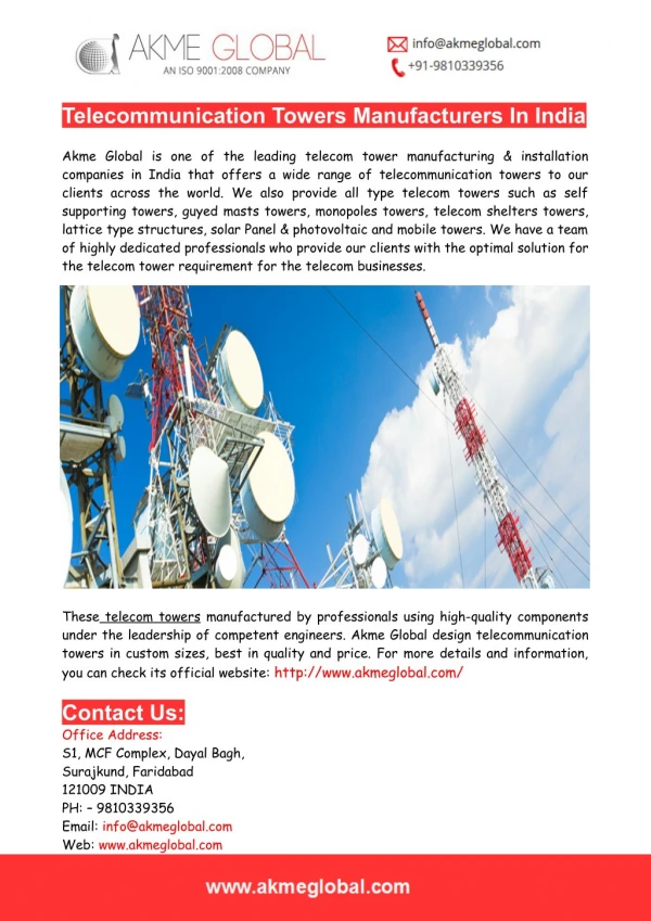 Telecommunication Towers Manufacturers In India