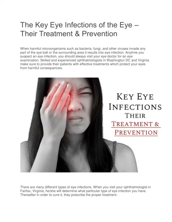 The Key Eye Infections of the Eye – Their Treatment & Prevention