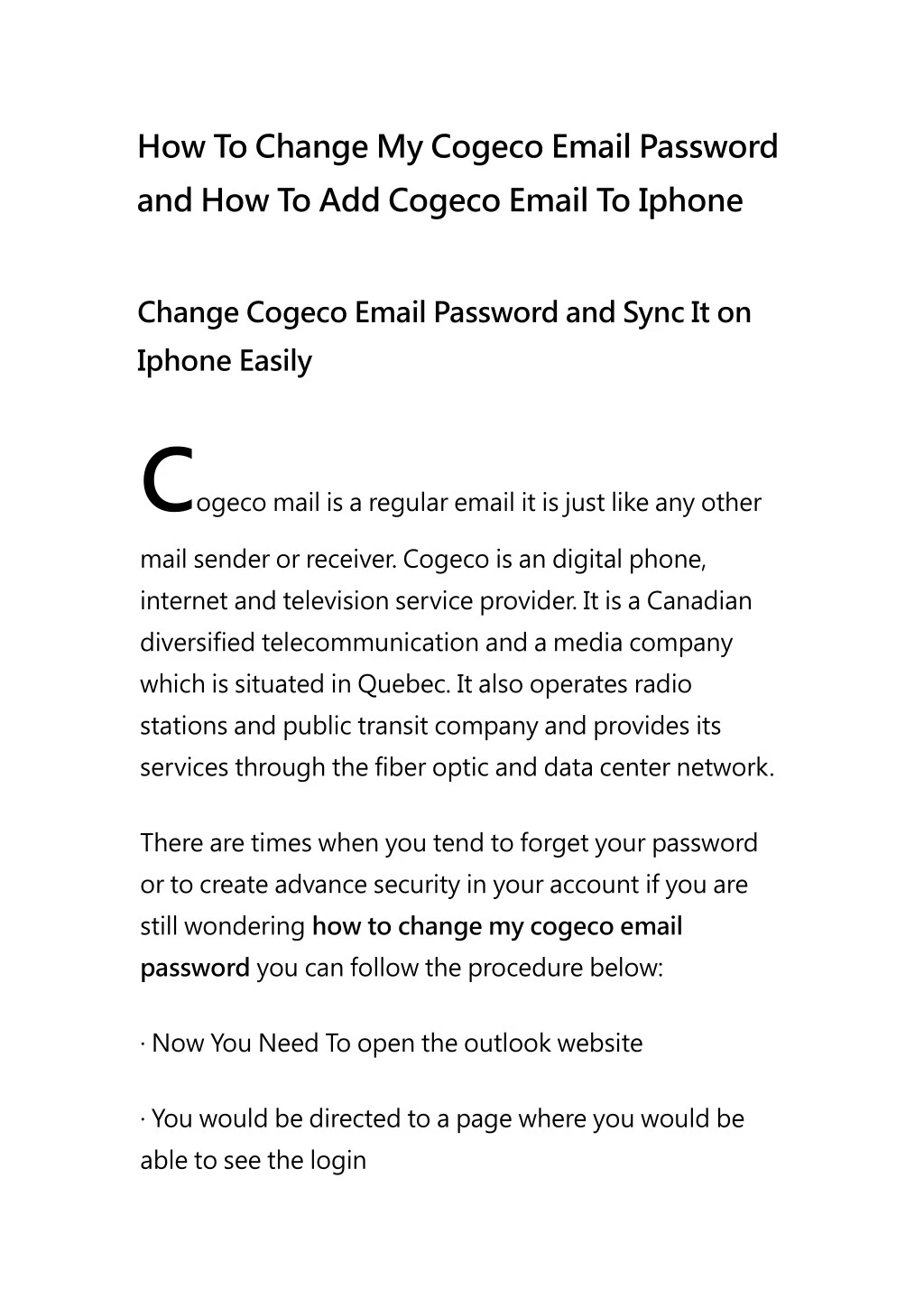 how to change my cogeco email password