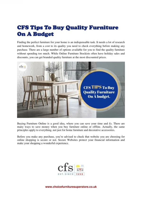 CFS Tips To Buy Quality Furniture On A Budget