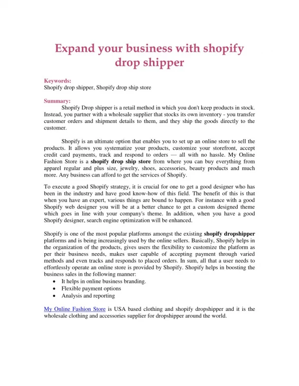 Expand your business with shopify drop shipper