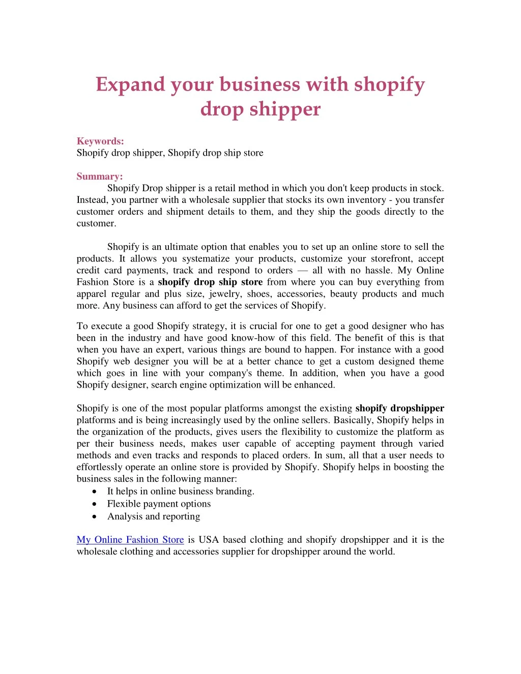 expand your business with shopify drop shipper