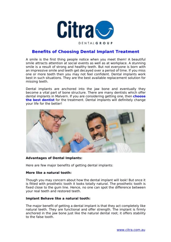 Benefits of Choosing Dental Implant Treatment