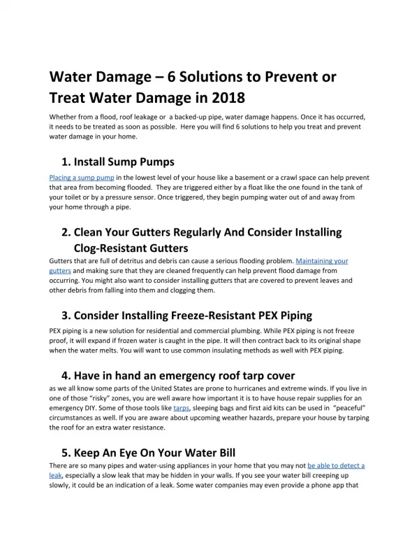 6 Water damage Solutions for 2018