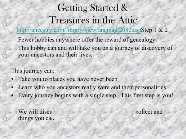 Getting Started Treasures in the Attic ancestry