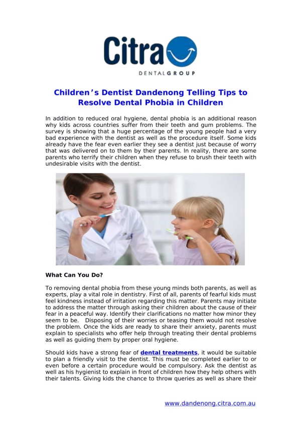 Children’s Dentist Dandenong Telling Tips to Resolve Dental Phobia in Children