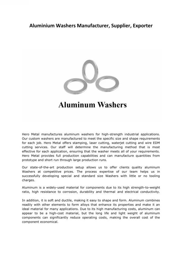 Aluminium Washers Manufacturers Suppliers Exporters Mumbai India