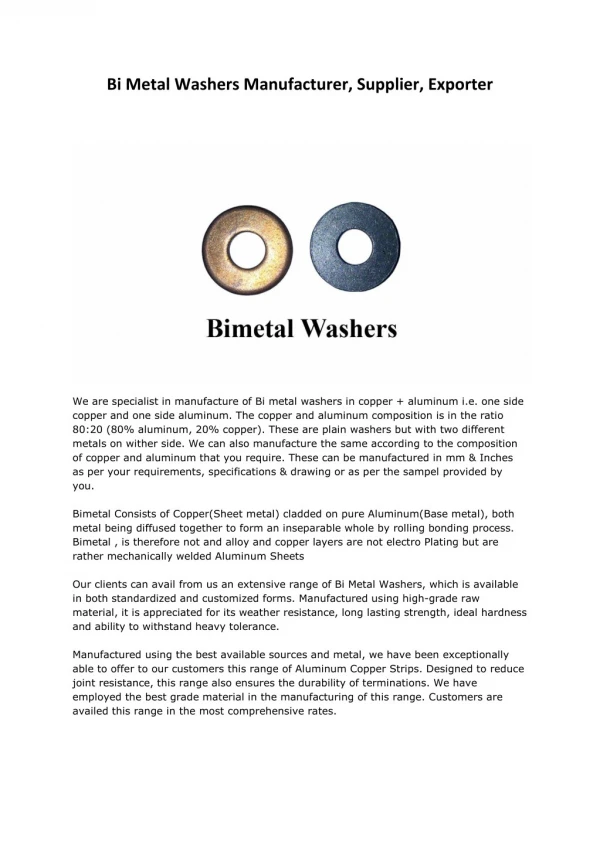 BiMetal Washers Manufacturers Suppliers Exporters Mumbai India