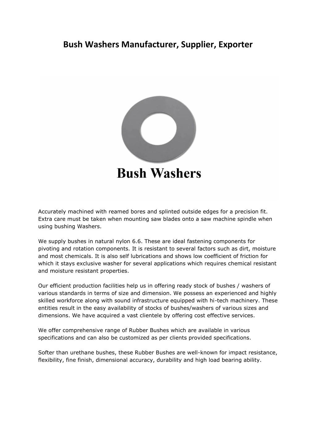 bush washers manufacturer supplier exporter